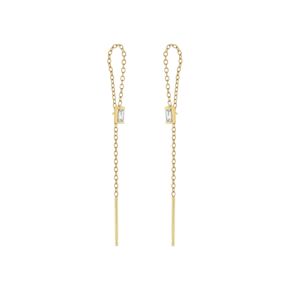 ZOE CHICCO 14k Gold Baguette Diamond Loop Threader Earrings Gold